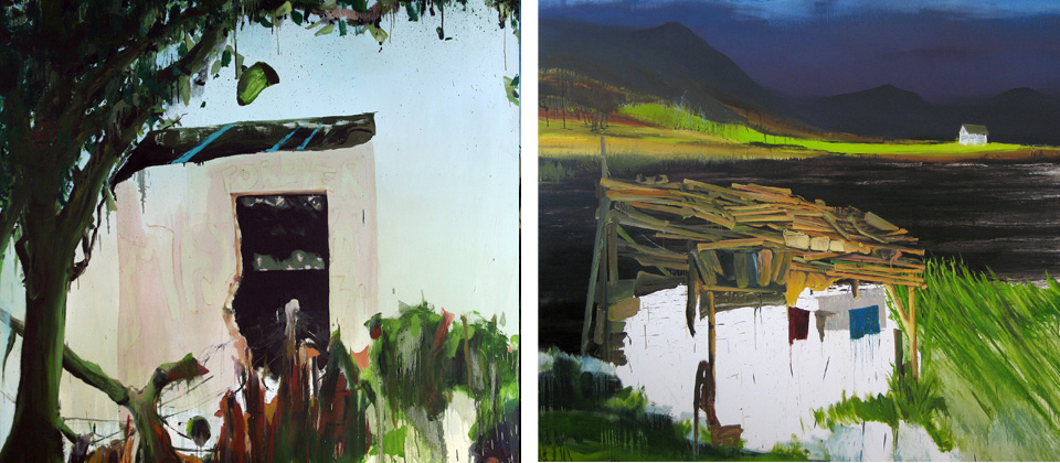 under tree, Öl auf Leinwand, 210 x 180 cm - emptyness, Öl auf Leinwand, 200 x 240 cm